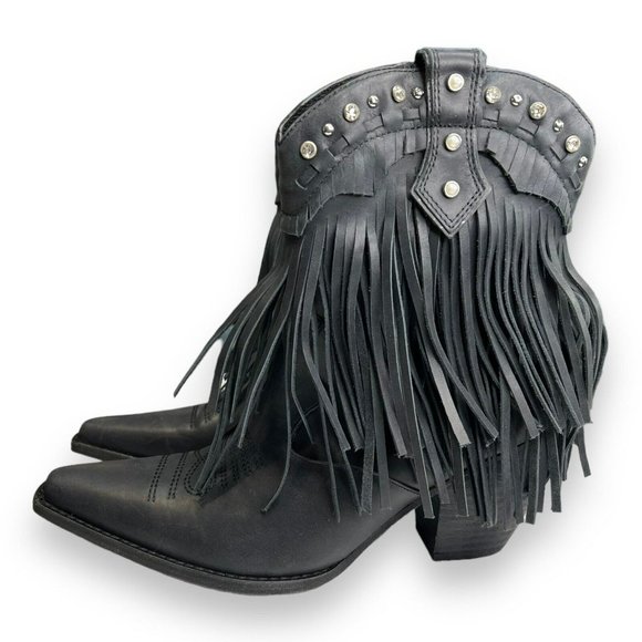 Zigi Finlandia Fringe Western Boot Black Size 7 Women's New - Picture 2 of 10